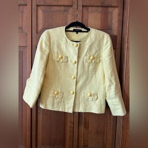 Talbots Women’s Sz 8P Church Butter Yellow Retro Inspired Linen & Cotton Blazer